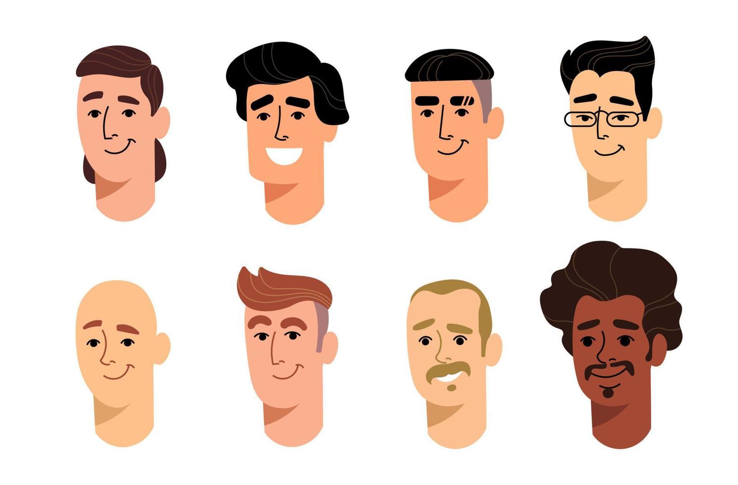 Set of colored male avatars in cartoon style for print and website design.Vector illustration. vector
