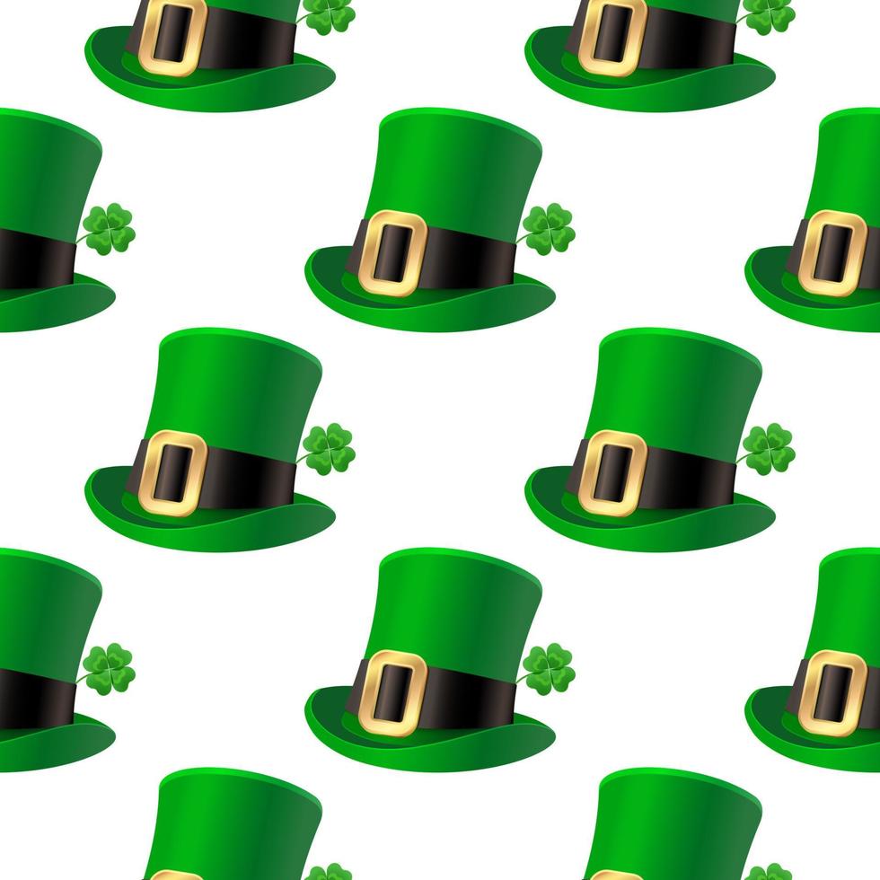 Pattern for Patrick's Day from green hats on a white background in cartoon style.Vector illustration. vector