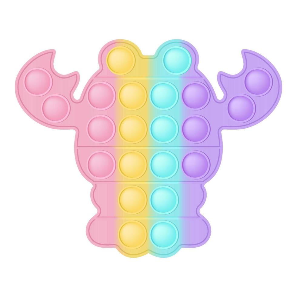 Popping toy crayfish of a marine life as trendy silicon fidget toy in pastel colors. Bubble developing for kids. Vector illustration isolated on a white background.