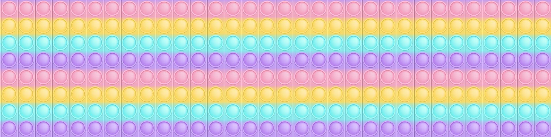Popping toy wide background a cartoon trendy silicon fidget toys. Addictive bubble toy in pastel colors. Vector illustration in rectangle format for banner.