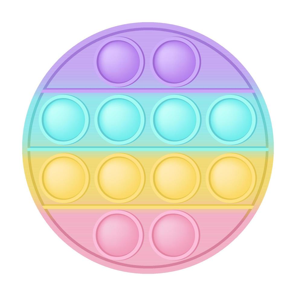 Popping toy figure circle as a fashionable silicon toy for fidgets. Addictive anti stress toy in pastel rainbow colors. Bubble developing toys for kids. Vector illustration isolated on white.