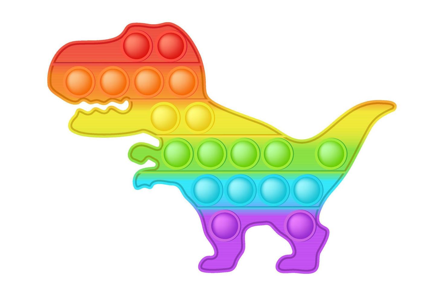 juguete que hace estallar juguete de silicona de dinosaurio arcoíris brillante para inquietos. adictivo juguete de desarrollo sensorial de burbujas para los dedos de los niños. ilustración vectorial aislada vector