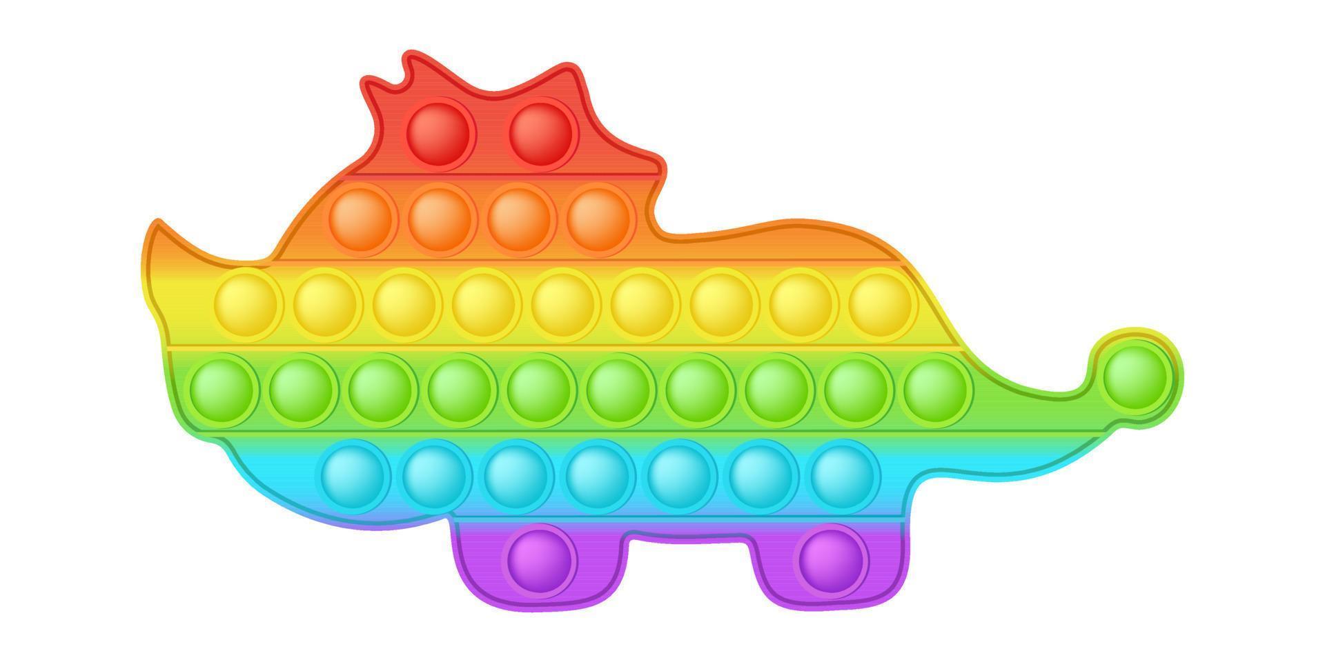 Popping toy bright rainbow dinosaur silicon toy for fidgets. Addictive bubble sensory developing toy for kids fingers. Vector illustration isolated