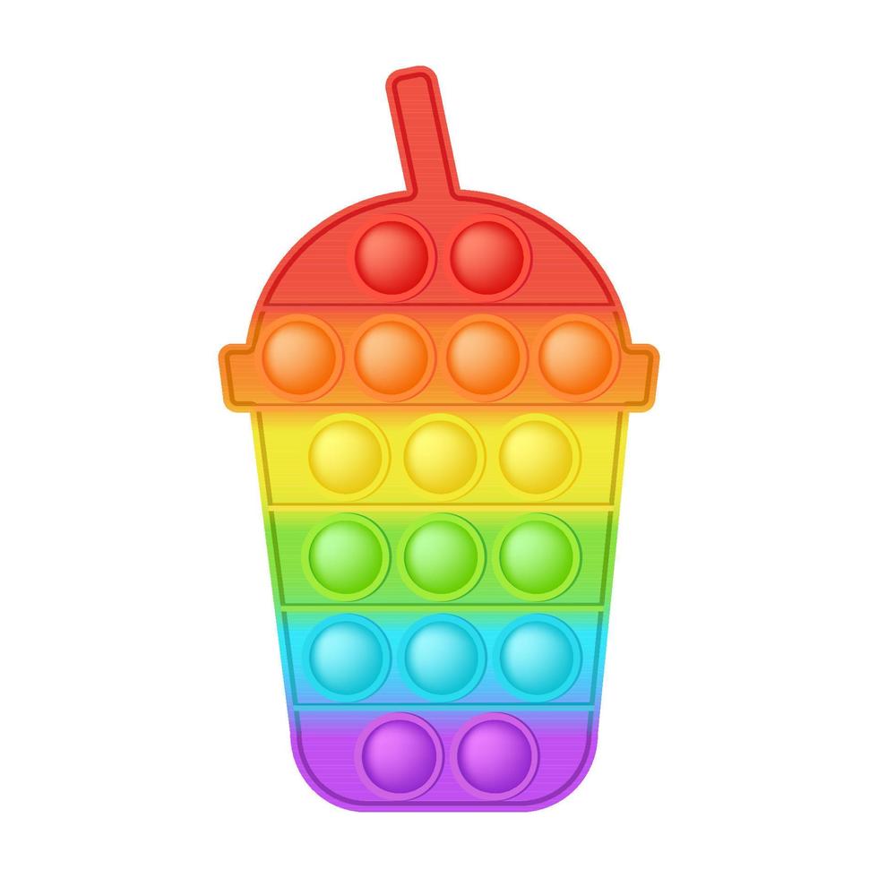 Popping toy bright rainbow cocktail silicon toy for fidgets. Addictive bubble sensory developing toy for kids fingers. Vector illustration isolated