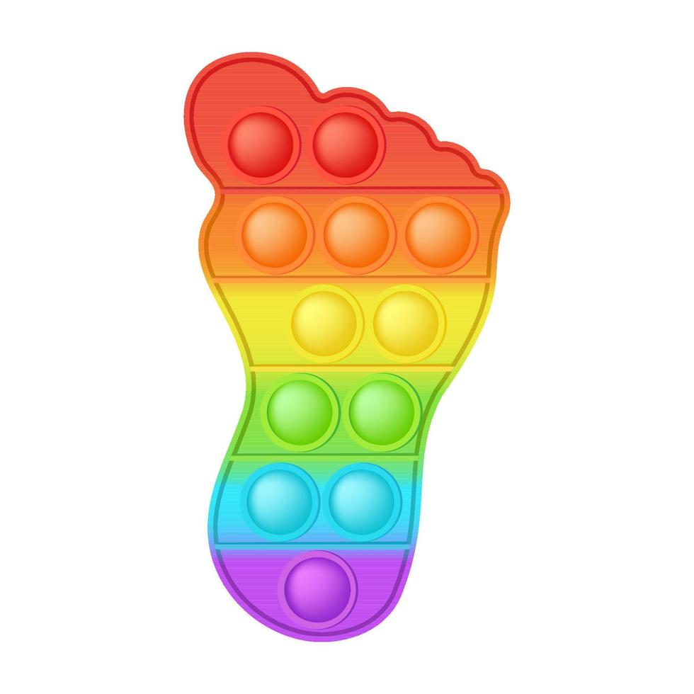 Popping toy bright rainbow foot silicon toy for fidgets. Addictive bubble sensory developing toy for kids fingers. Vector illustration isolated
