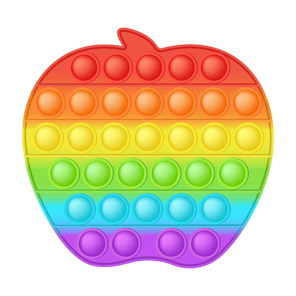 juguete que hace estallar el juguete brillante del silicio de la manzana del arco iris para los inquietos. adictivo juguete de desarrollo sensorial de burbujas para los dedos de los niños. ilustración vectorial aislada vector