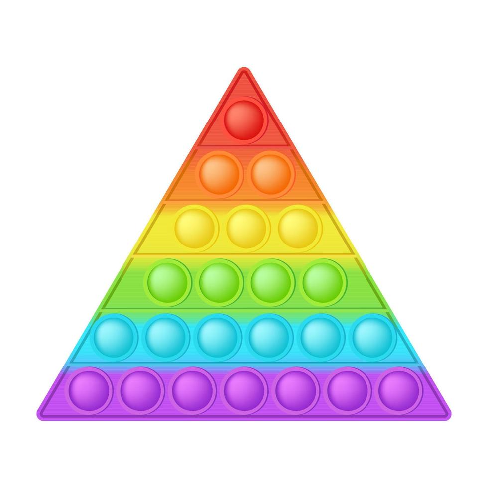 Popping toy bright rainbow triangle silicon toy for fidgets. Addictive bubble sensory developing toy for kids fingers. Vector illustration isolated