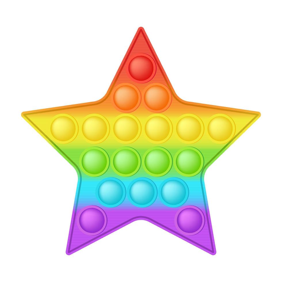 juguete que hace estallar el juguete brillante del silicón de la estrella del arco iris para los inquietos. adictivo juguete de desarrollo sensorial de burbujas para los dedos de los niños. ilustración vectorial aislada vector