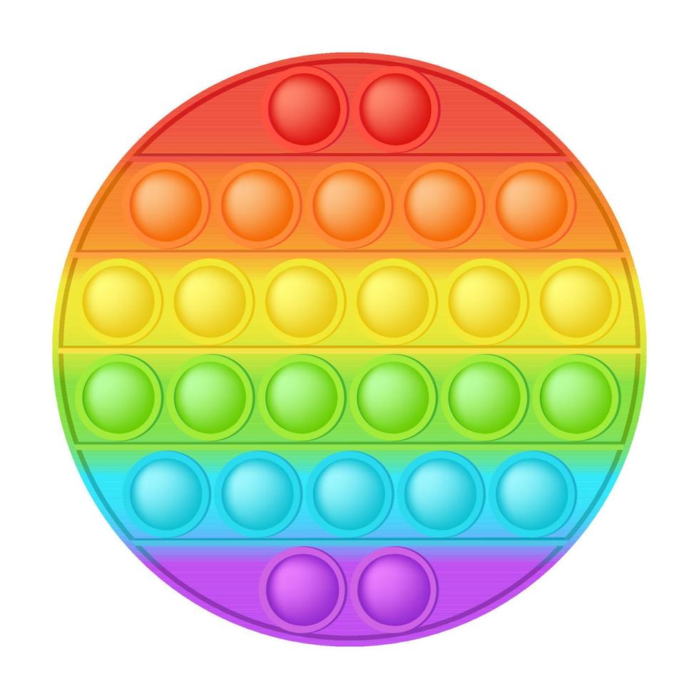 Popping toy bright rainbow figure circle silicon toy for fidgets. Addictive bubble sensory developing toy for kids fingers. Vector illustration isolated