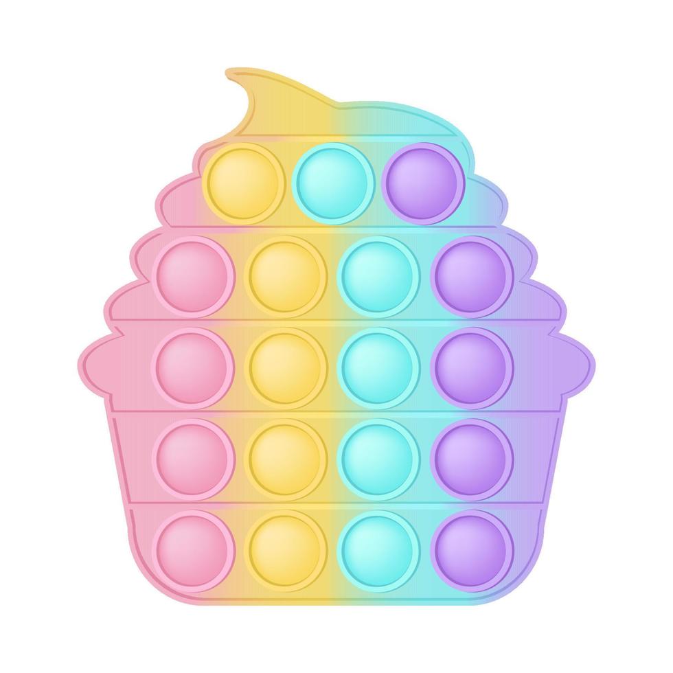 pastel de juguete que hace estallar un juguete de silicona de moda para inquietos. adictivo juguete para cupcakes en colores pastel. panecillo sensorial de burbujas para niños. ilustración vectorial aislada vector