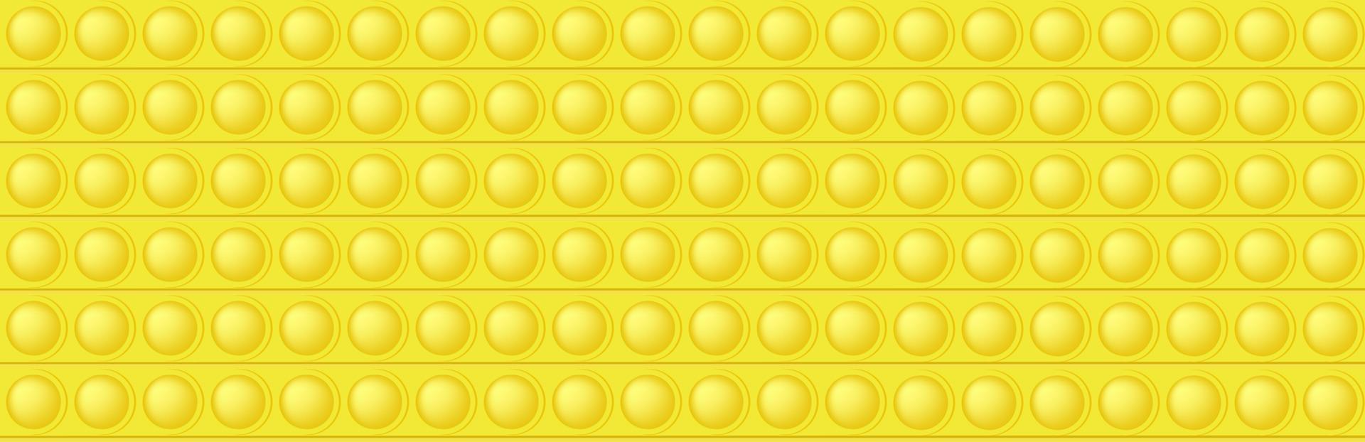 Popping toy yellow seamless pattern as a fashionable silicon fidget toy. Addictive anti-stress toy in bright color. Bubble for kids fingers. Vector illustration in rectangle format for banner.