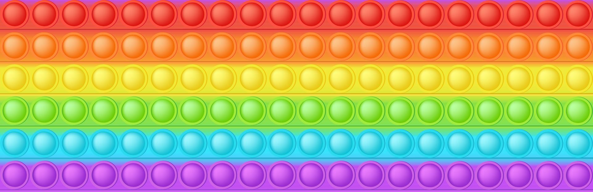 Popping toy seamless pattern as a fashionable silicon fidget toy. Addictive anti-stress toy in bright rainbow colors. Vector illustration in rectangle format for banner.