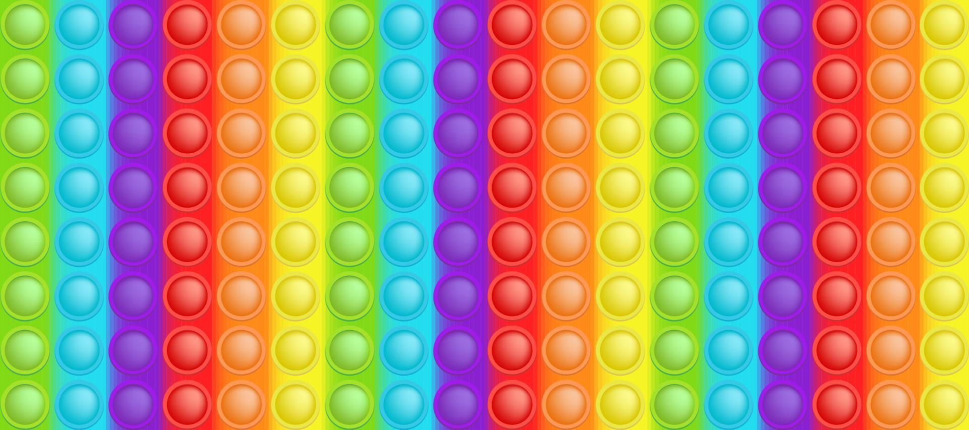 Popping toy colorful rainbow background like a fashionable silicon toy for fidgets. Addictive anti stress bubble toy in bright colors. Vector illustration in rectangle format suitable for bunner.