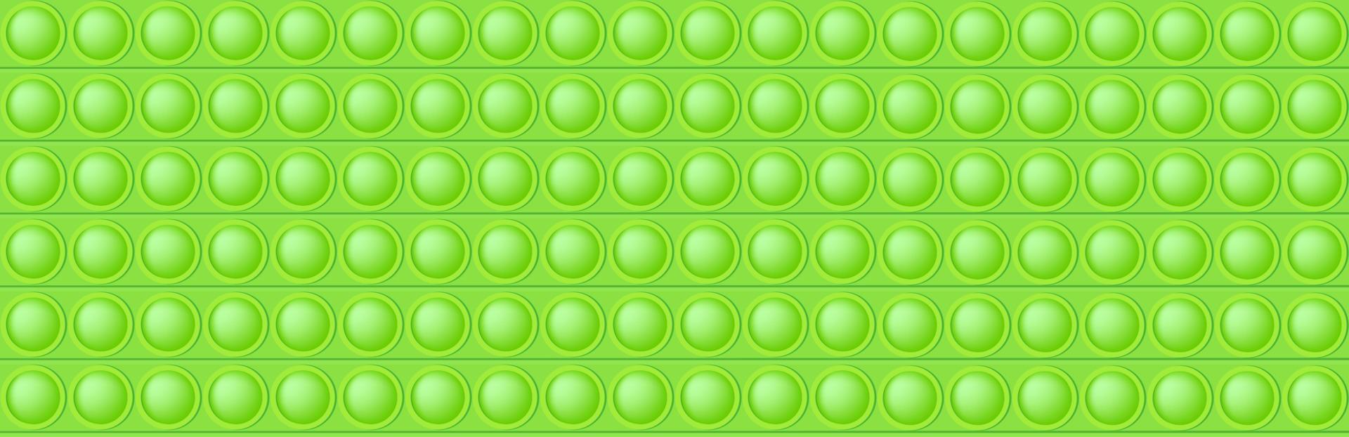 Popping toy green seamless pattern as a fashionable silicon fidget toy. Addictive anti-stress toy in bright color. Bubble for kids fingers. Vector illustration in rectangle format for banner.