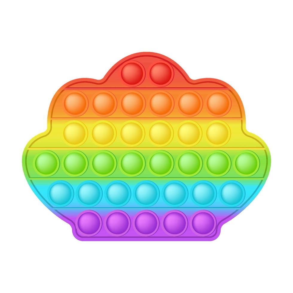 Popping toy bright rainbow seashell silicon toy for fidgets. Addictive bubble sensory developing toy for kids fingers. Vector illustration isolated