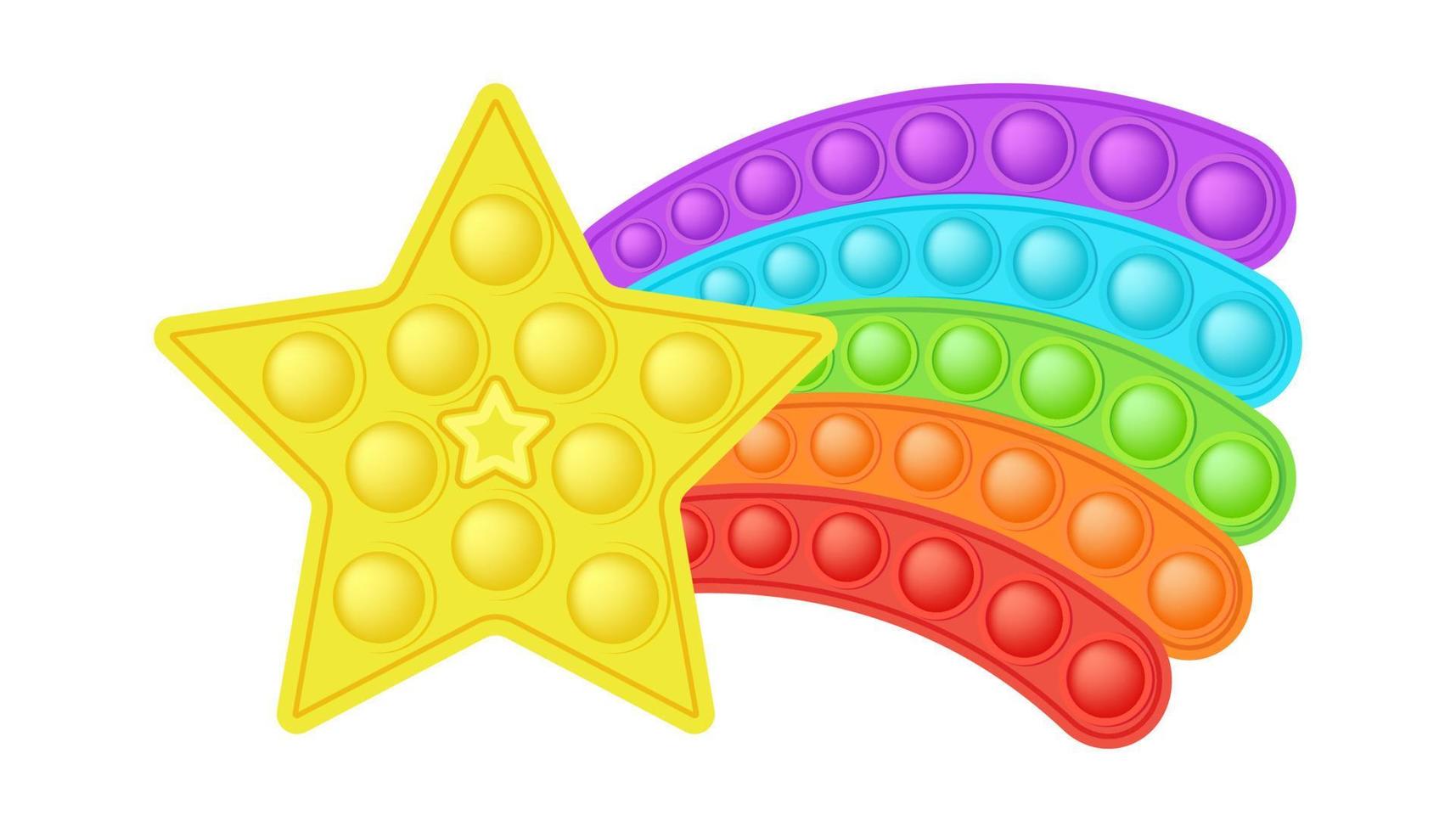 Popping toy bright rainbow star tail silicon toy for fidgets. Addictive bubble sensory developing toy for kids fingers. Vector illustration isolated