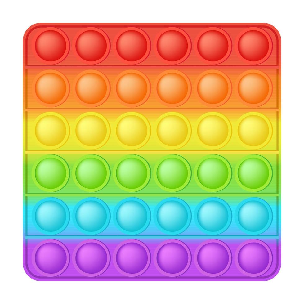Popping toy bright rainbow square silicon toy for fidgets. Addictive bubble sensory developing toy for kids fingers. Vector illustration isolated