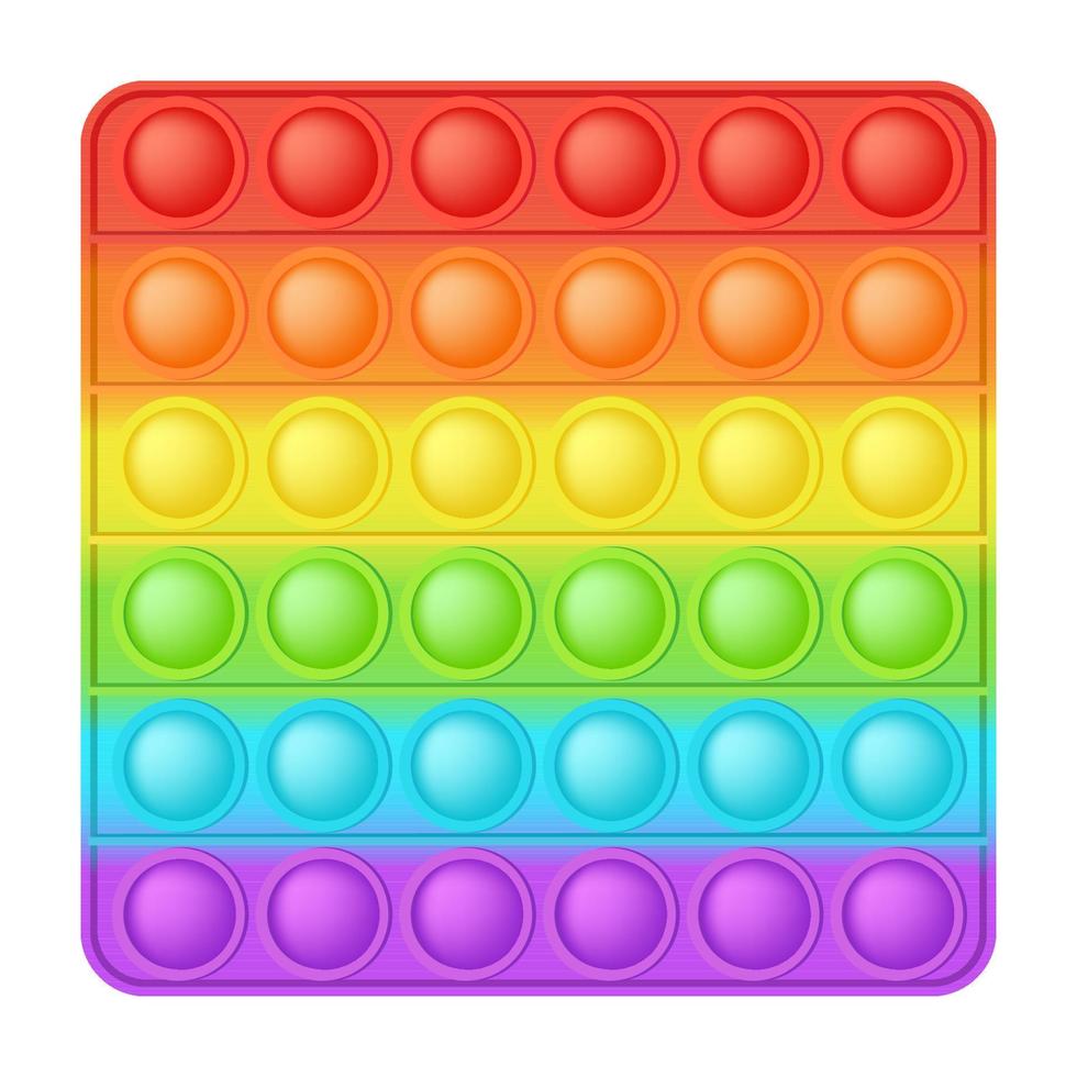 Popping toy bright rainbow square silicon toy for fidgets. Addictive bubble sensory developing toy for kids fingers. Vector illustration isolated