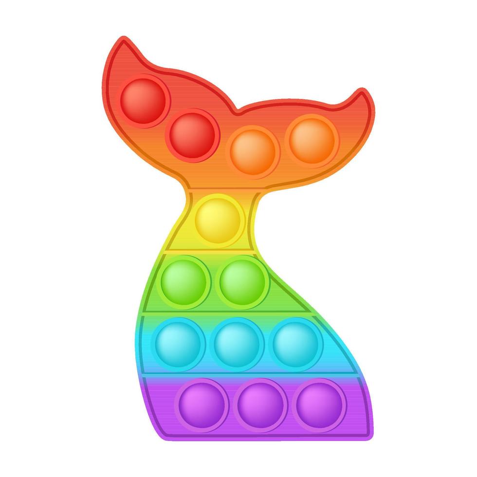 Popping toy bright rainbow mermaid tail silicon toy for fidgets. Addictive bubble sensory developing toy for kids fingers. Vector illustration isolated