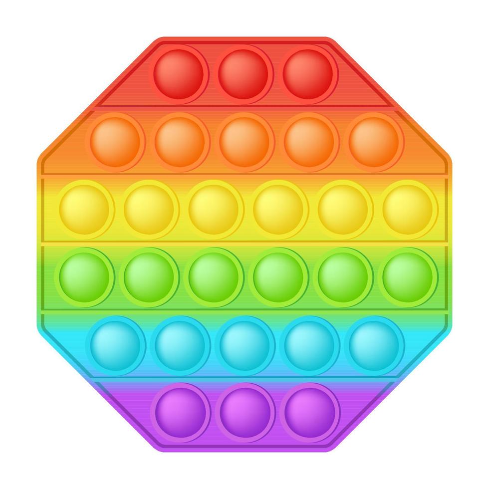 Popping toy bright rainbow octagon silicon toy for fidgets. Addictive bubble sensory developing toy for kids fingers. Vector illustration isolated