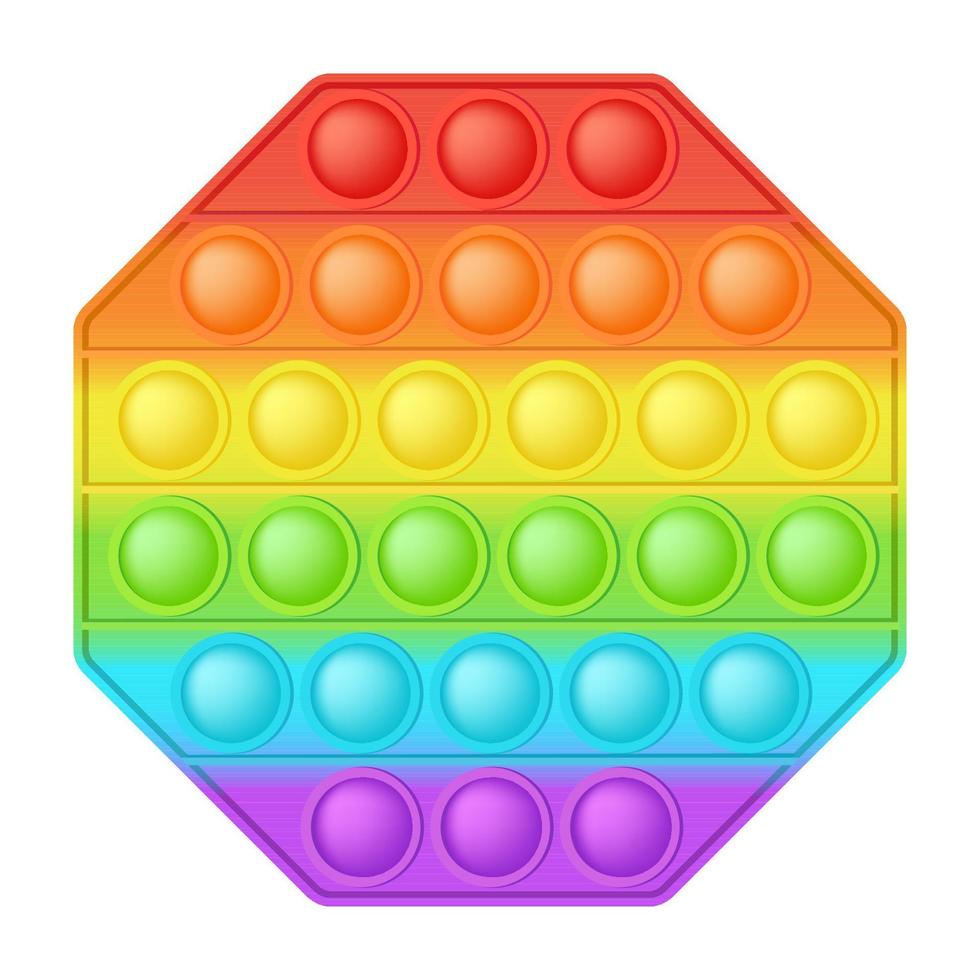 Popping toy bright rainbow octagon silicon toy for fidgets. Addictive bubble sensory developing toy for kids fingers. Vector illustration isolated