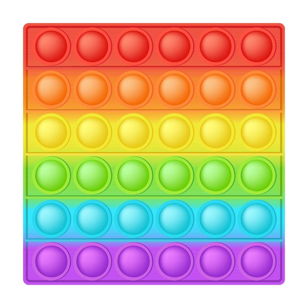 Popping toy bright rainbow square silicon toy for fidgets. Addictive bubble sensory developing toy for kids fingers. Vector illustration isolated