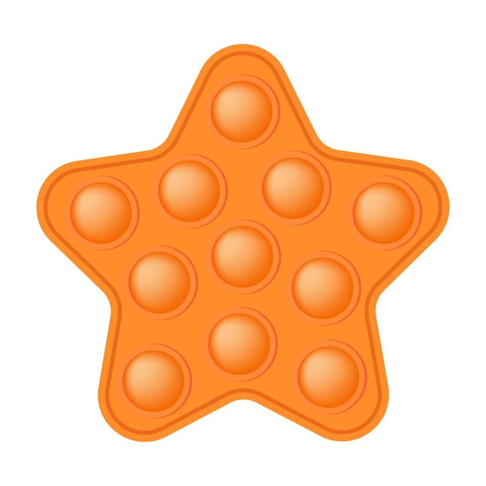 Popping toy bright orange star silicon toy for fidgets. Addictive bubble sensory developing toy for kids fingers. Vector illustration isolated