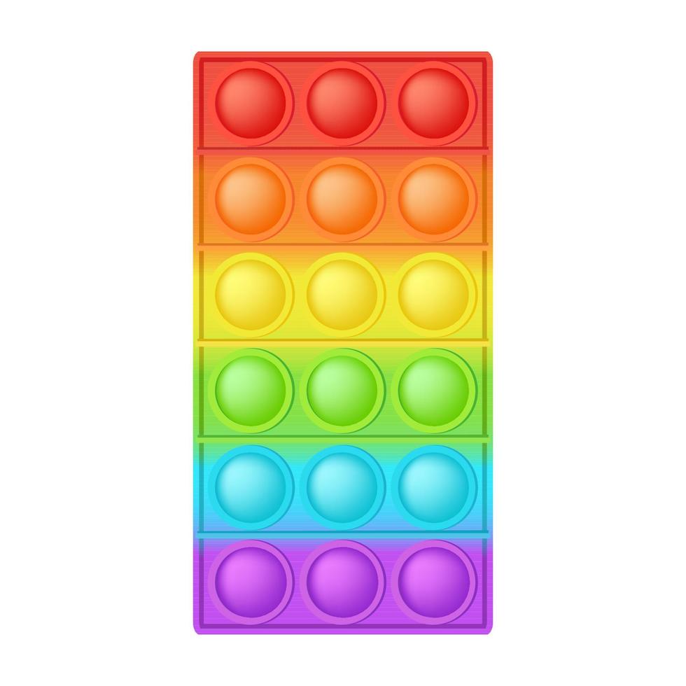 Popping toy bright rainbow figure rectangle silicon toy for fidgets. Addictive bubble sensory developing toy for kids fingers. Vector illustration isolated