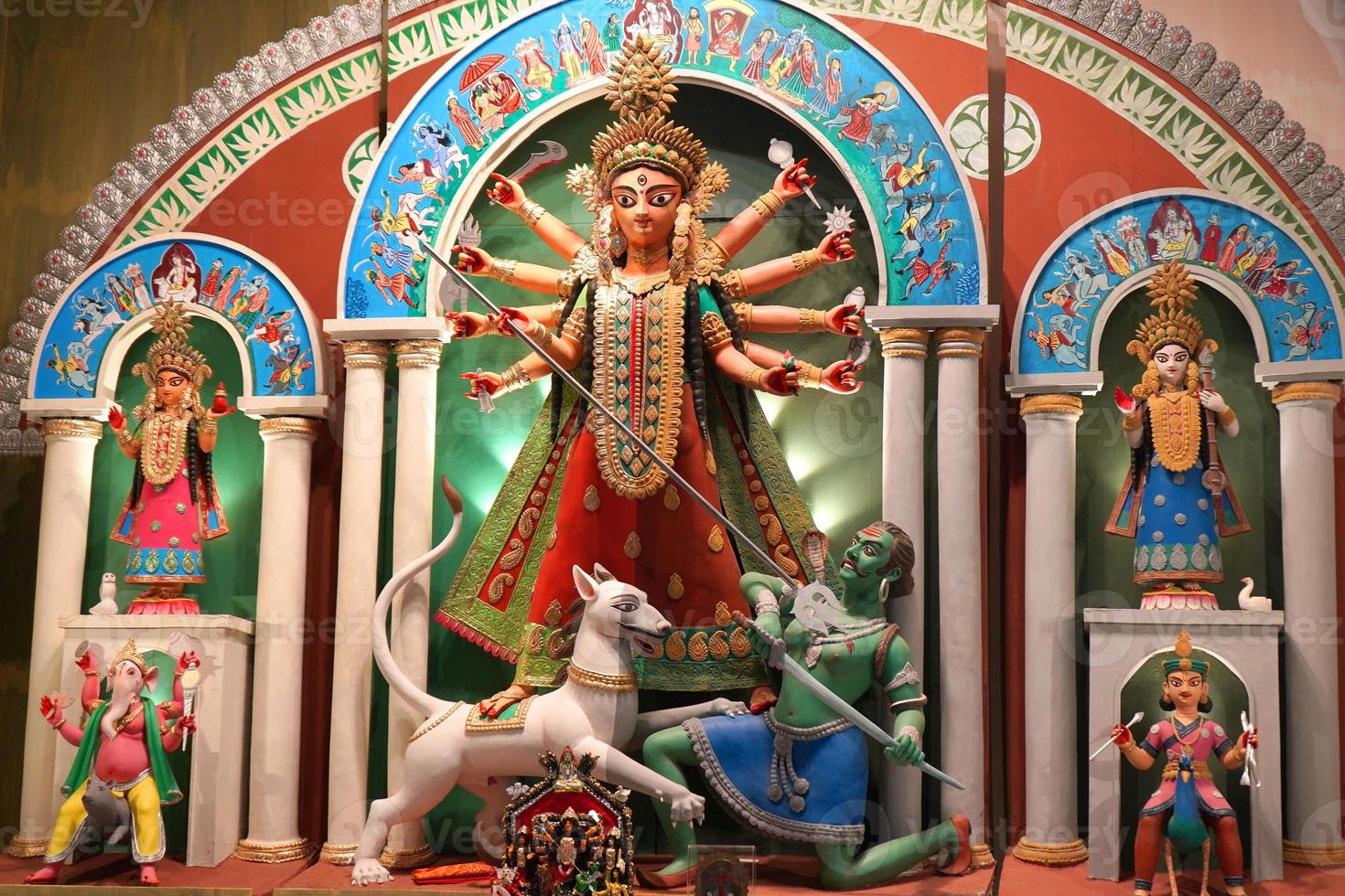 1st October 2022, Kolkata, West Bengal, India. Beautiful Ma Durga Idol at 66 Pally Durga Puja Pandel photo