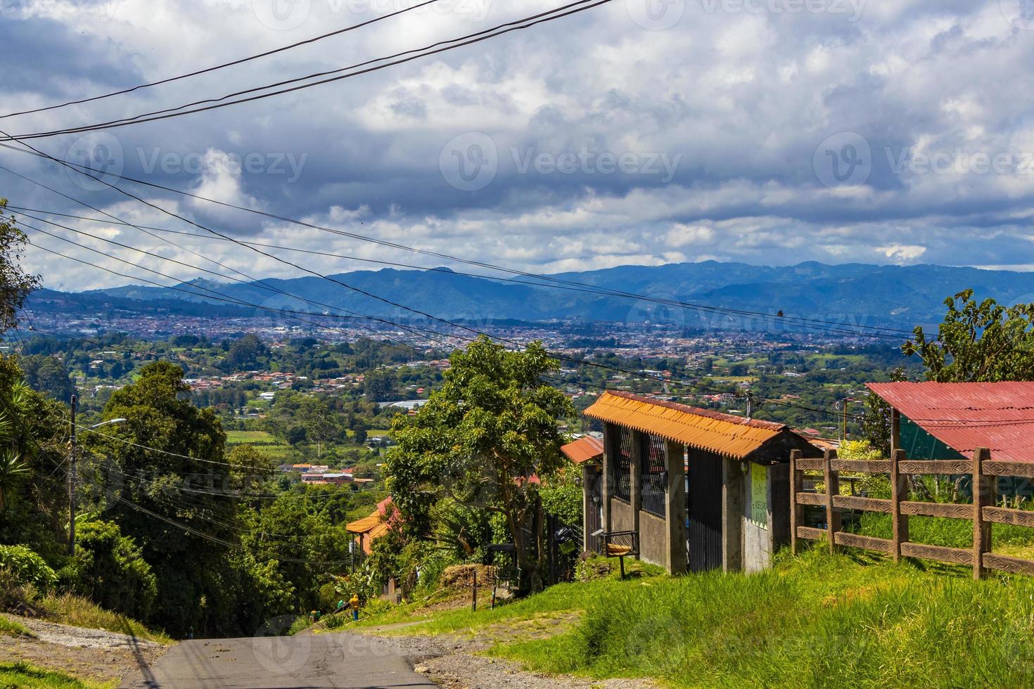 Beautiful mountain landscape city panorama forest trees nature Costa Rica. photo