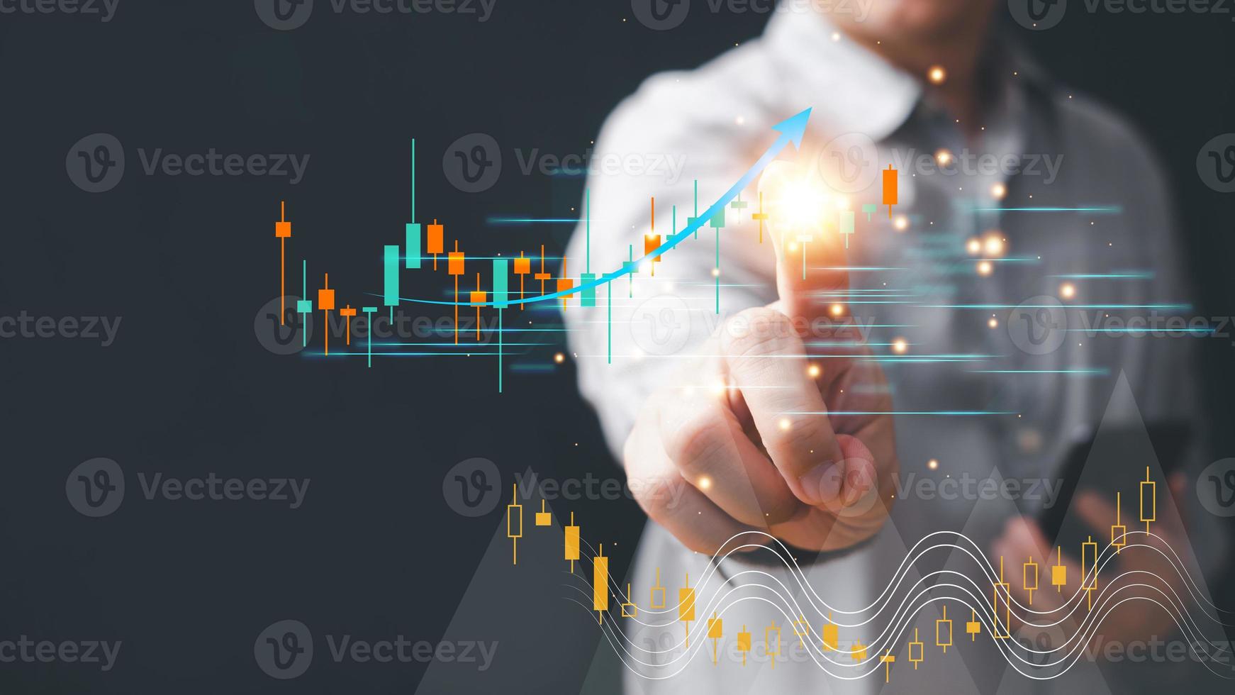 Businessmen draw growth graphs and progress of business and analyze financial, and investment.Use technology to plan strategy to success goals and growth.online business, e-commerce, online marketing. photo