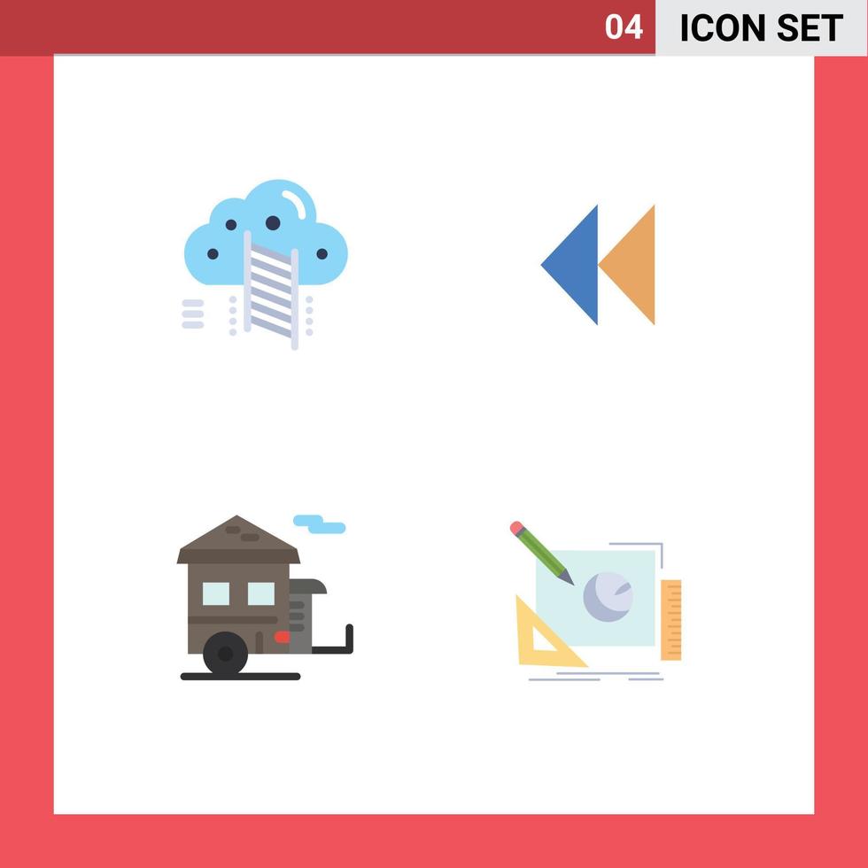 4 Universal Flat Icons Set for Web and Mobile Applications ladder camping data revind trailer Editable Vector Design Elements