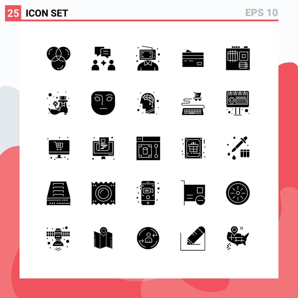 Universal Icon Symbols Group of 25 Modern Solid Glyphs of credit card content banking marketing Editable Vector Design Elements
