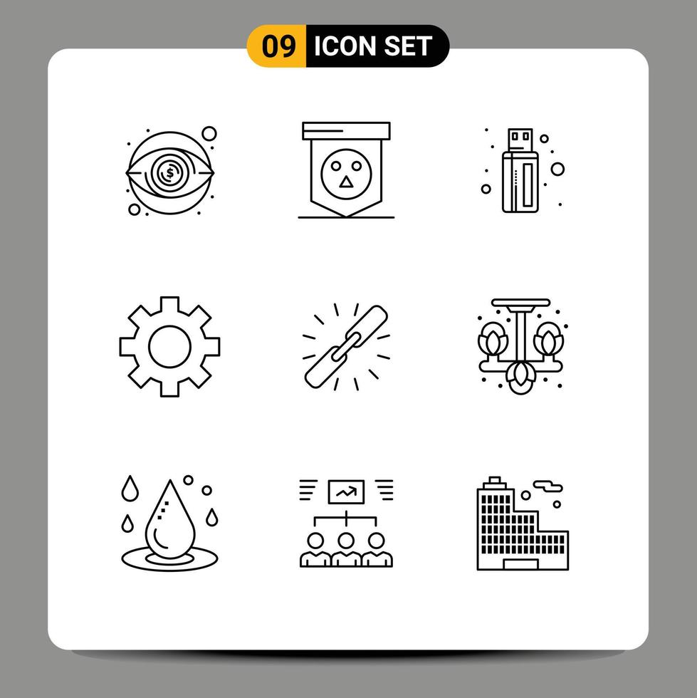 Pack of 9 creative Outlines of hyperlink connect cable link settings Editable Vector Design Elements