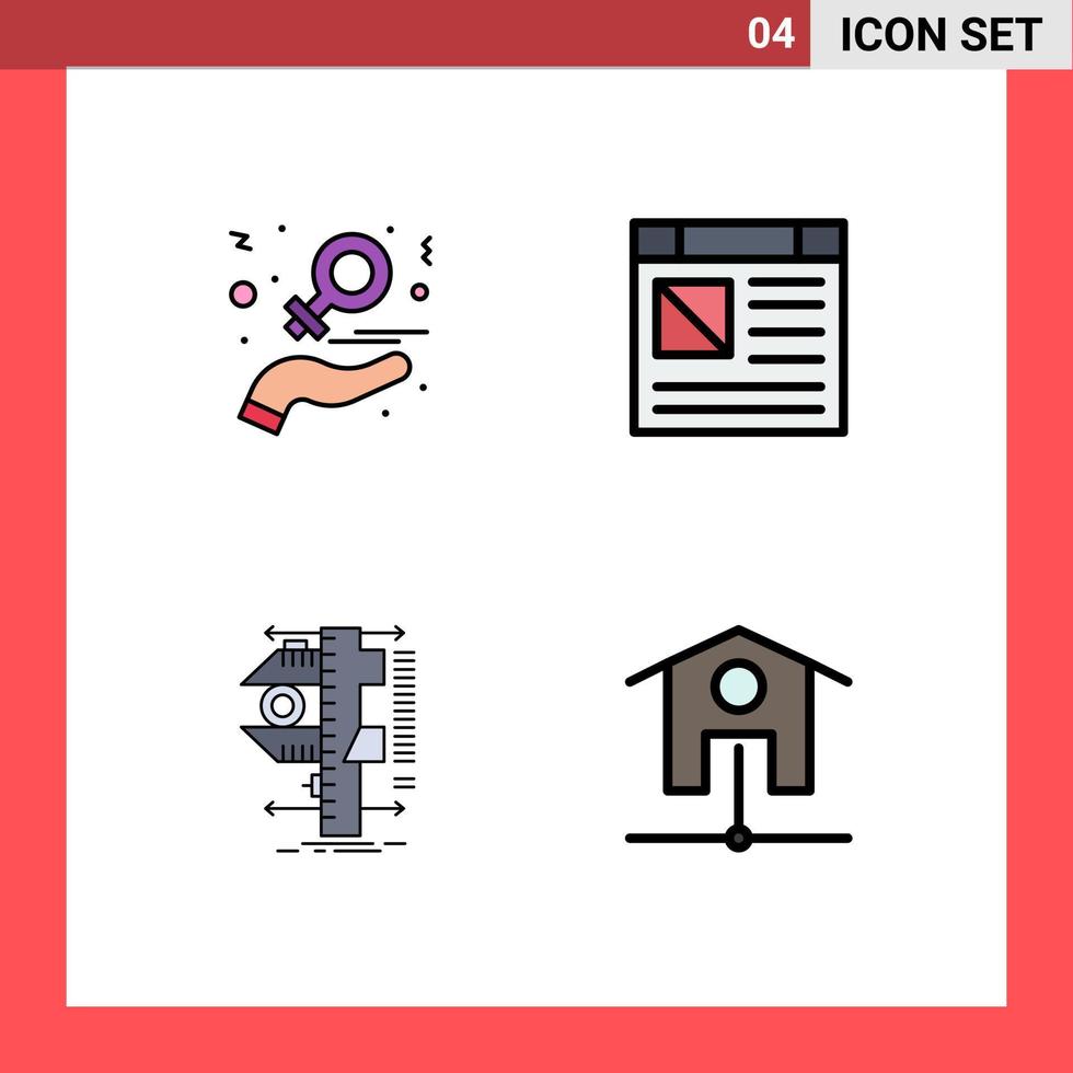 Universal Icon Symbols Group of 4 Modern Filledline Flat Colors of charity measure love computer calipers Editable Vector Design Elements