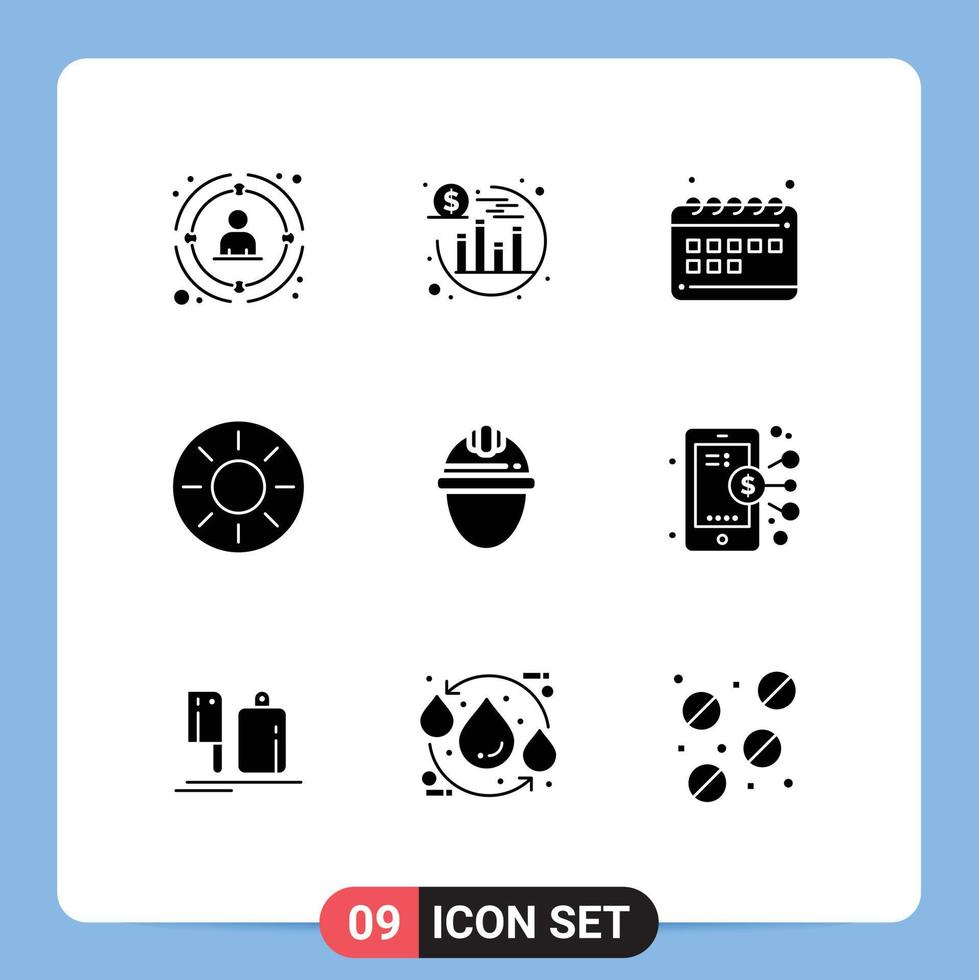 Set of 9 Commercial Solid Glyphs pack for cap kiwi schedule healthy fruit Editable Vector Design Elements