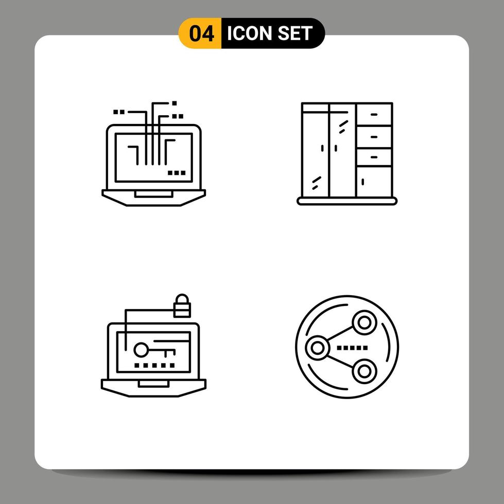 Modern Set of 4 Filledline Flat Colors and symbols such as computer hardware hardware cabinet laptop Editable Vector Design Elements