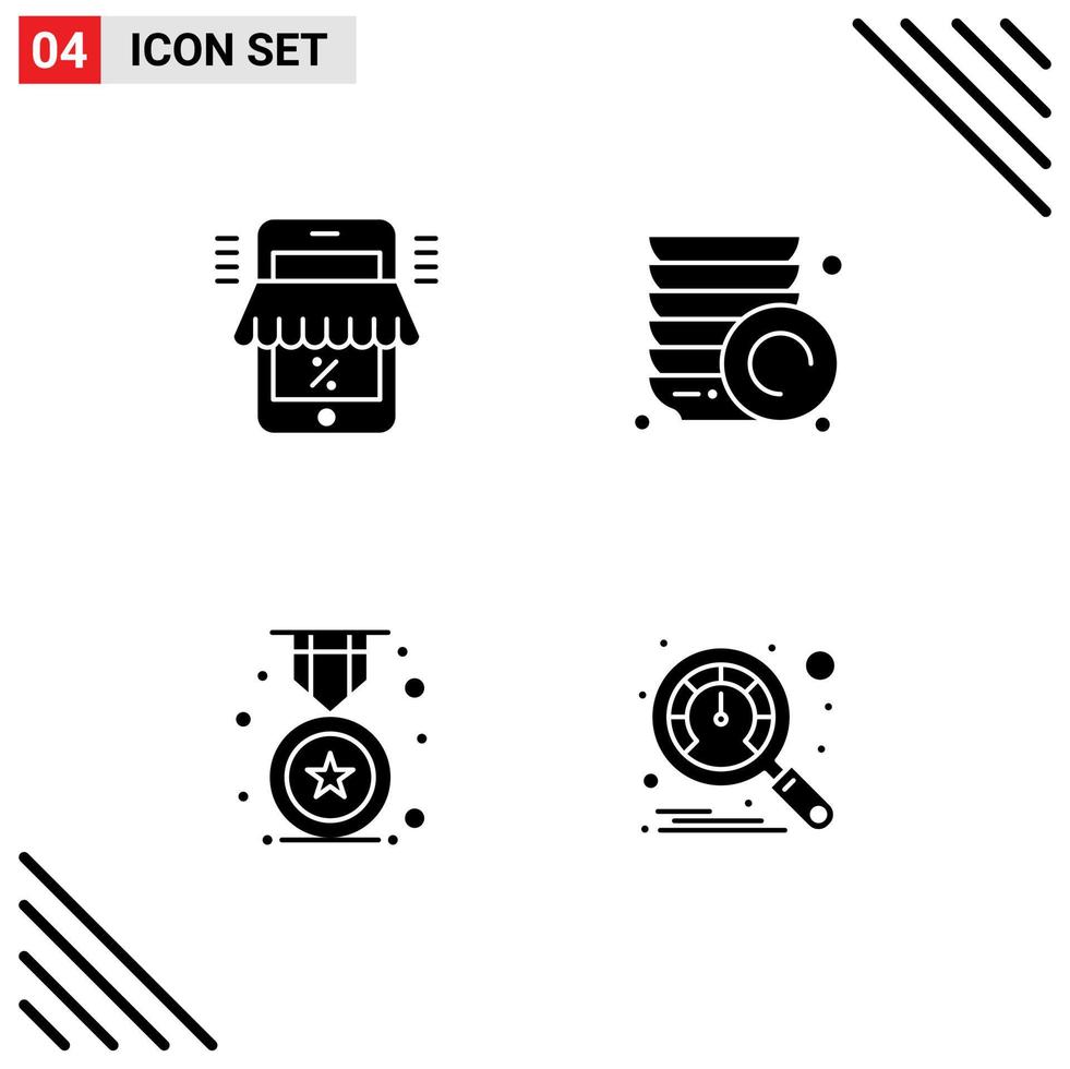 4 Solid Glyph concept for Websites Mobile and Apps mobile badge marketplace plate school Editable Vector Design Elements