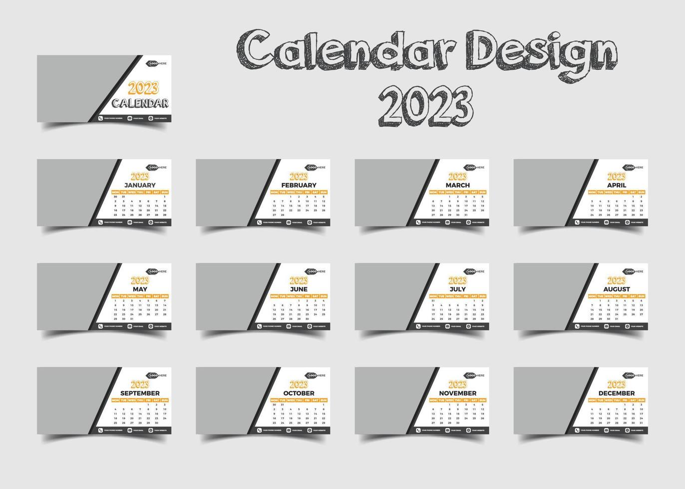 Plantilla de calendario de año nuevo 2023 o diseño de calendario vector