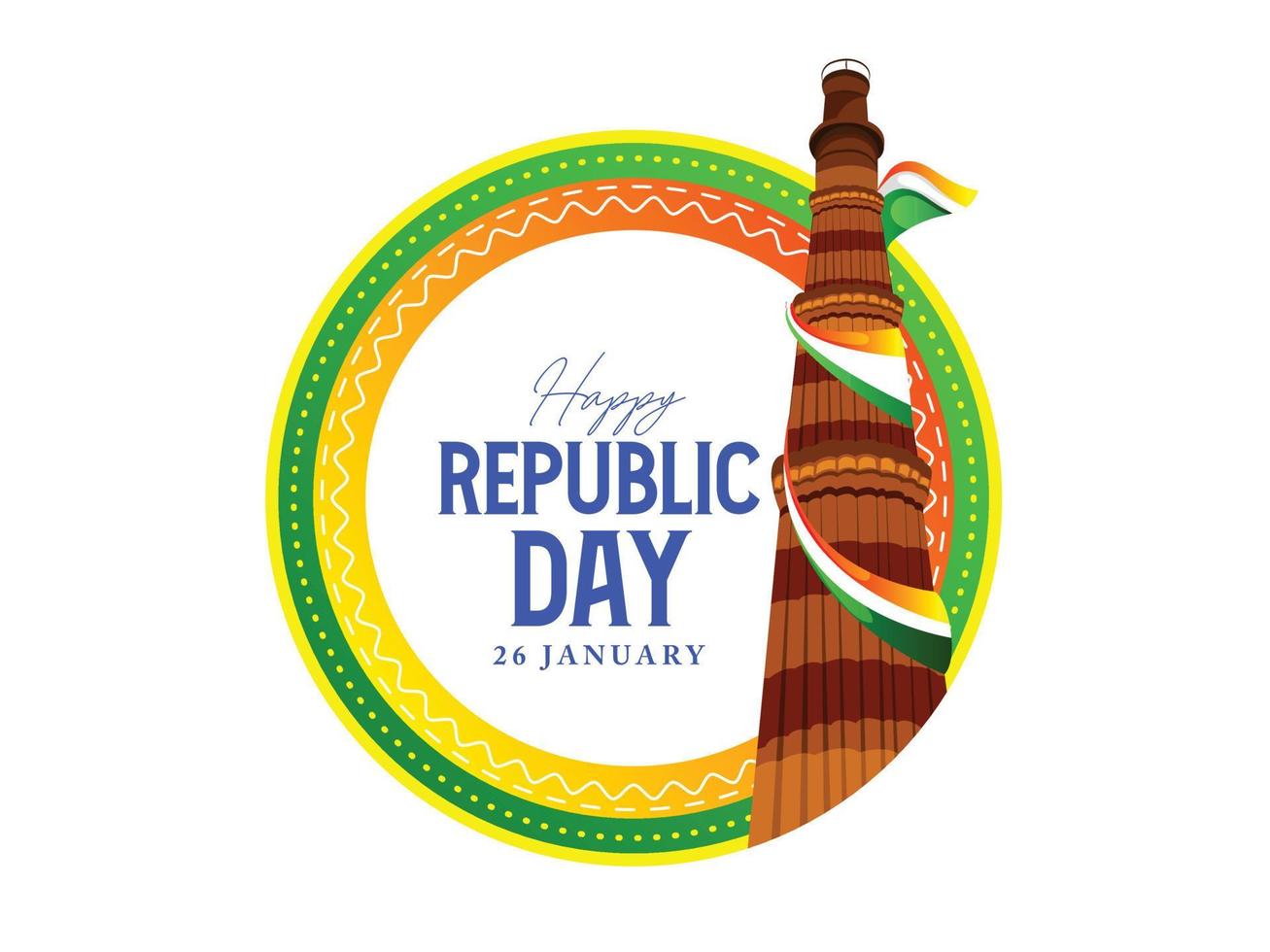 26 january with flag art indian celebration happy republic day India greetings. vector illustration design.