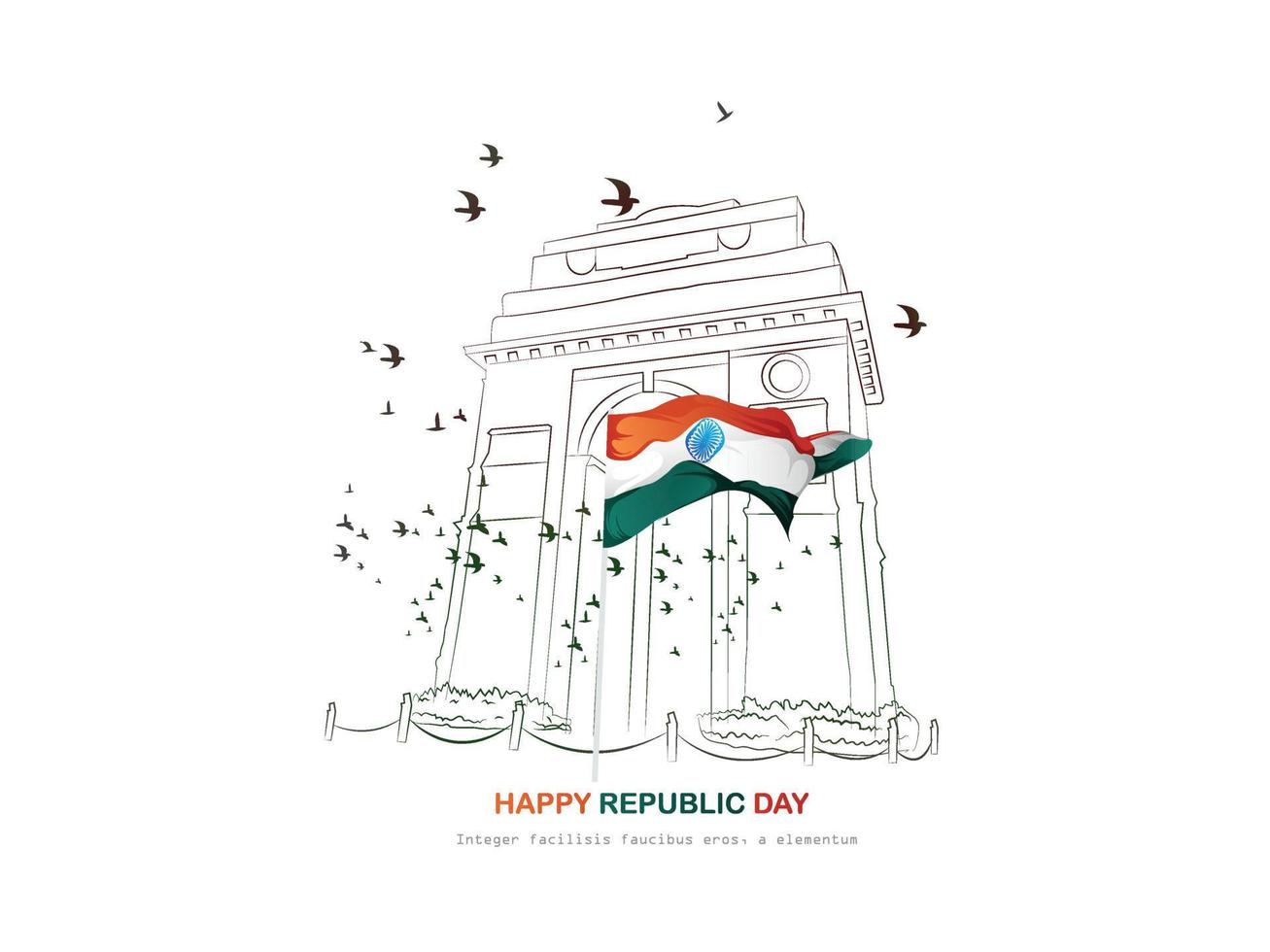 26 january with flag art indian celebration happy republic day India greetings. vector illustration design.