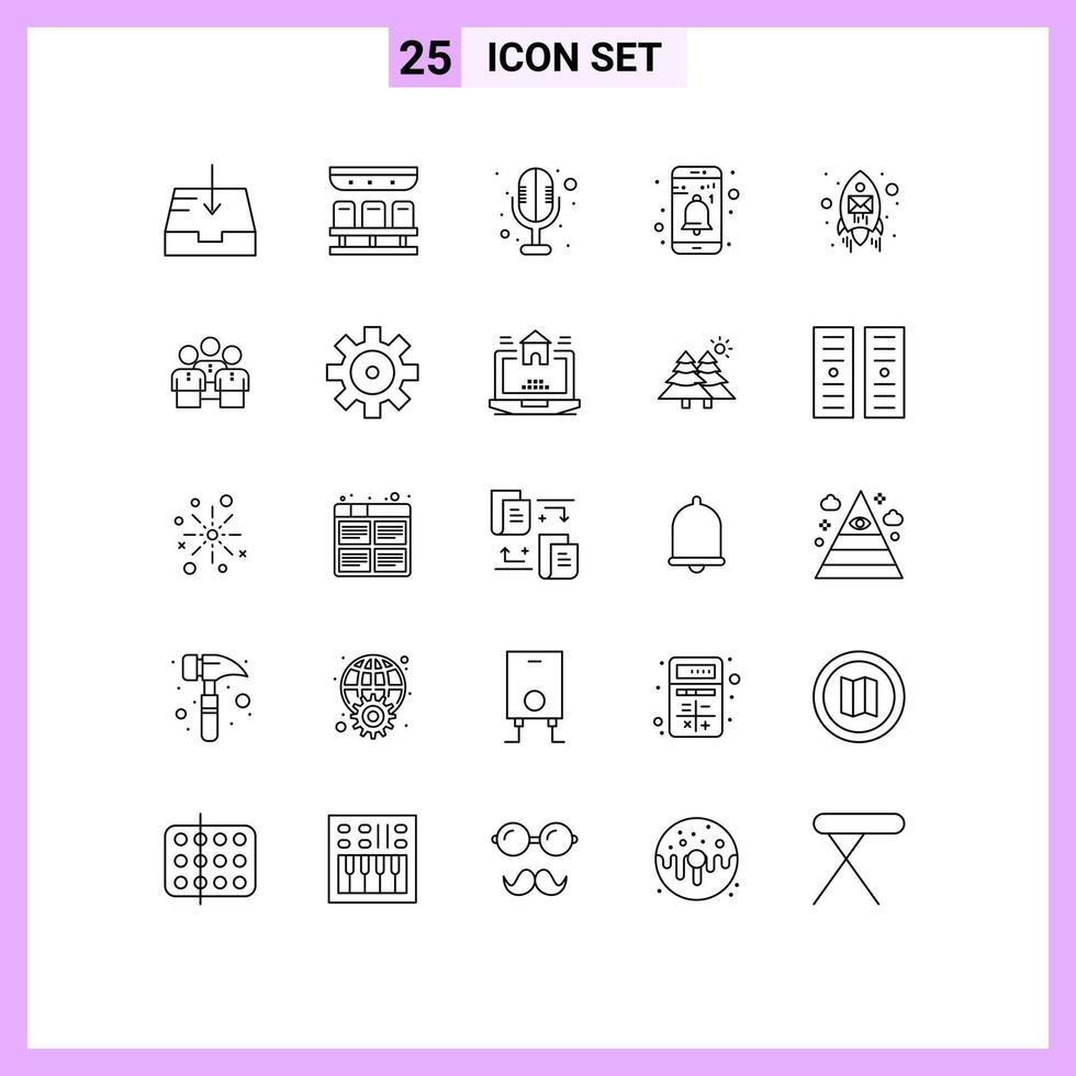 Set of 25 Modern UI Icons Symbols Signs for seo envelope microphone email notification Editable Vector Design Elements