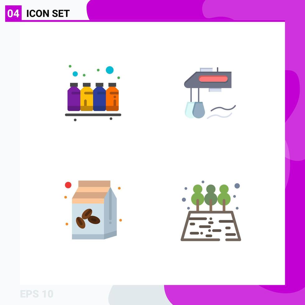 4 Universal Flat Icons Set for Web and Mobile Applications bottle coffee printing kitchen sugar bowl Editable Vector Design Elements
