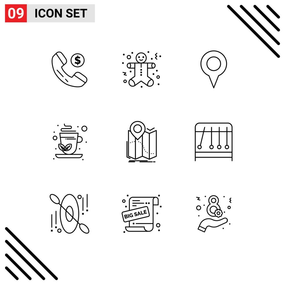 9 User Interface Outline Pack of modern Signs and Symbols of navigation location location gps herbal tea Editable Vector Design Elements