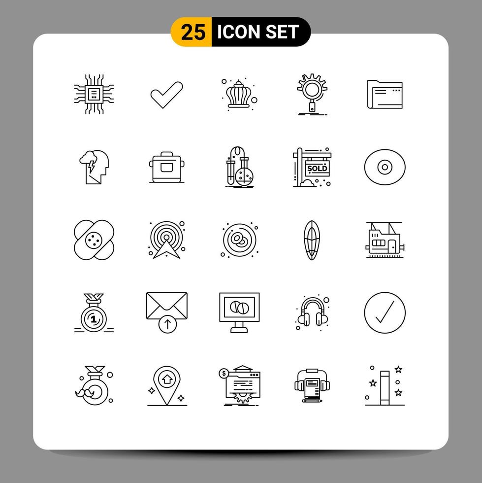 25 Thematic Vector Lines and Editable Symbols of folder process corona optimization seo Editable Vector Design Elements
