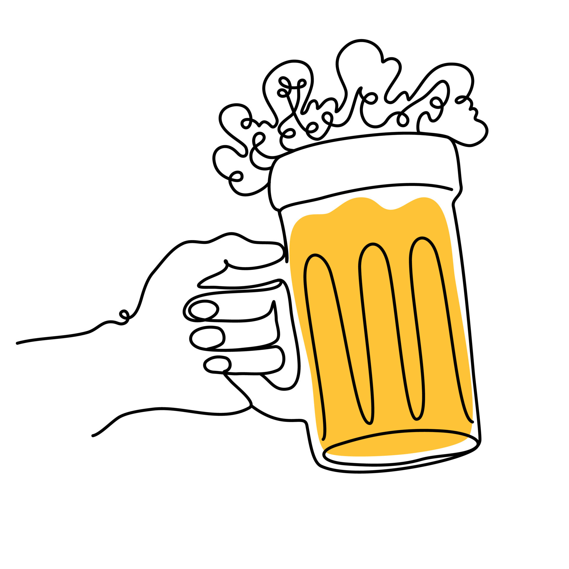 Hand holding a mug of beer. Craft drink alcohol ale in simple linear style for bar and pub