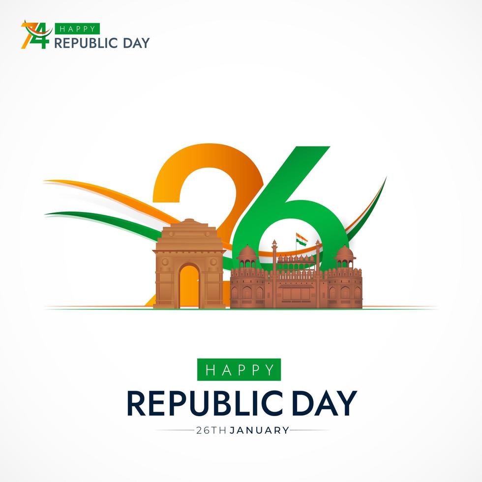 26 de enero día de la república india celebración 74 publicación en redes sociales vector