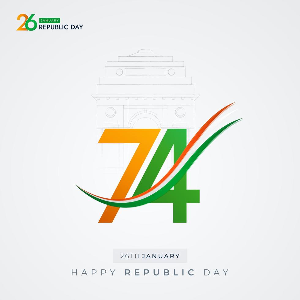 26 de enero día de la república india celebración 74 publicación en redes sociales vector