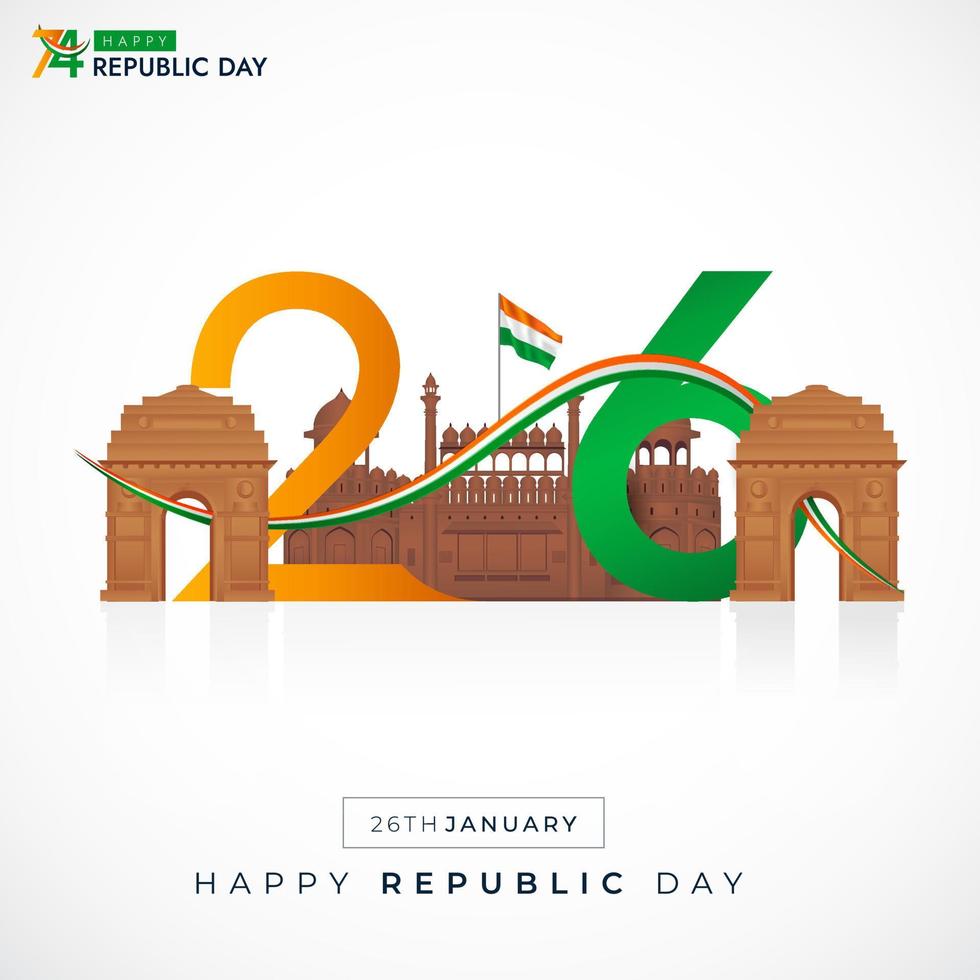 26 January India Republic Day 74th Celebration Social Media Post vector