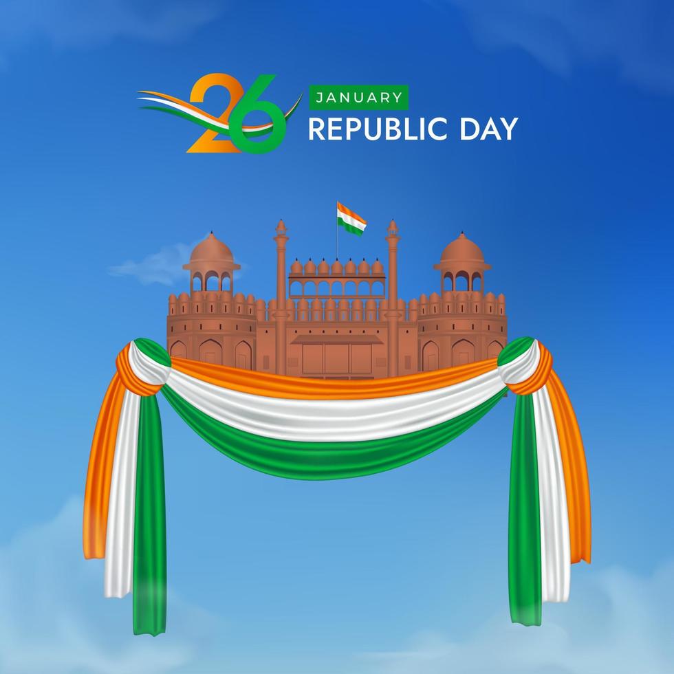 26 de enero día de la república india celebración 74 publicación en redes sociales vector